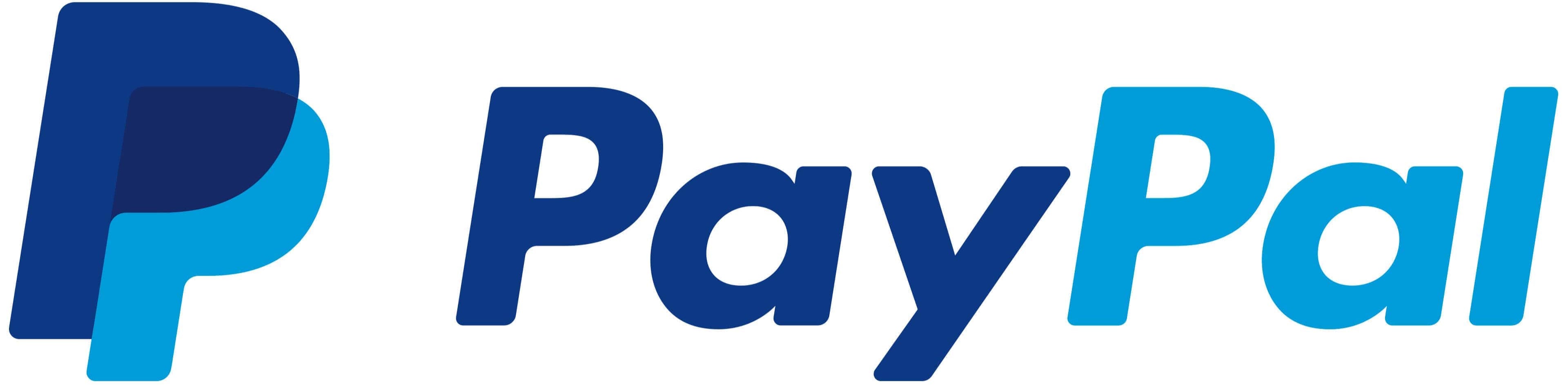 PayPal logo with overlapping blue "P" and bold, gradient blue "PayPal" text. Suitable for secure online luxury jewellery transactions.